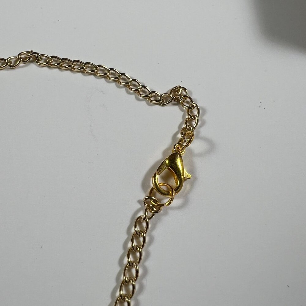 Gold-Tone Pendant Necklace With Rhinestone Accents & Chain Link Design - Picture 3 of 3